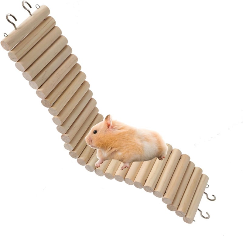 SIMENA Wooden Hamster Suspension Bridge Toy, Hamster Fencing, Natural Climbing Ladder for Dwarf Hamsters, Syrian Hamsters, Mice, Gerbils & Small Pets (Plain, 15.75") - Image 1